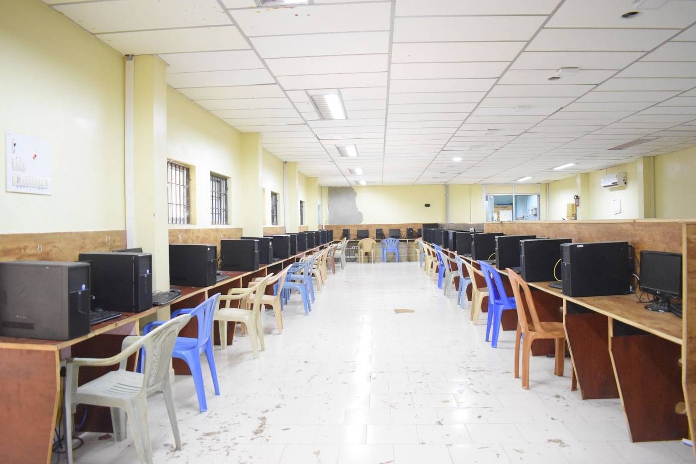 Wide view of a college computer laboratory